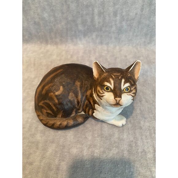 VTG Porcelain Cat "Fascination" Tabby‎ Bengal Franklin Mint 1982 Eric Tenney - Picture 8 of 9